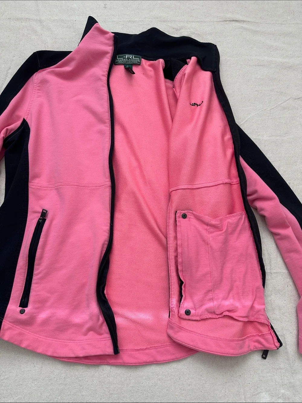 Lauren Active Ralph Lauren Pink & Black Full-Zip Long Sleeve Sweatshirt Size L - Picture 8 of 9